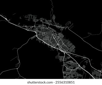 Vector city map of San Salvador de Jujuy in Argentina with white roads isolated on a black background.