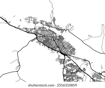 Vector city map of San Salvador de Jujuy in Argentina with black roads isolated on a white background.