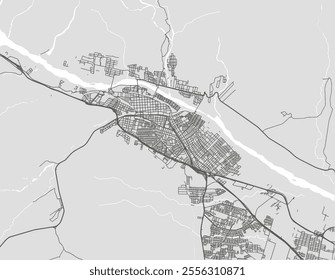 Vector city map of San Salvador de Jujuy in Argentina with black roads isolated on a grey background