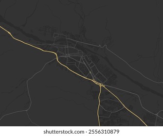 Vector city map of San Salvador de Jujuy in Argentina with yellow roads isolated on a brown background