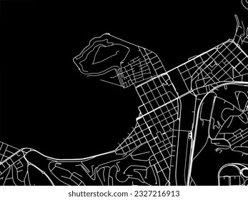 Vector city map of San Sebastian Centro in Spain with white roads isolated on a black background.