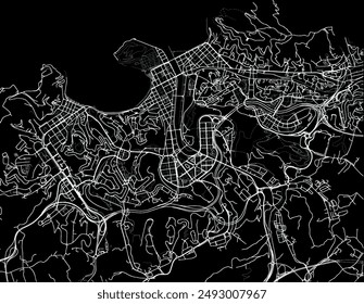 Vektorgrafik Stadtplan von San Sebastian in Spanien mit weißen Straßen isoliert auf einem schwarzen Hintergrund.