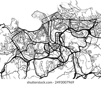 Vektorgrafik Stadtplan von San Sebastian in Spanien mit schwarzen Straßen auf einem weißen Hintergrund.