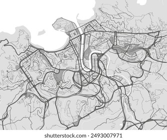 Vektorgrafik Stadtplan von San Sebastian in Spanien mit schwarzen Straßen isoliert auf einem grauen Hintergrund.