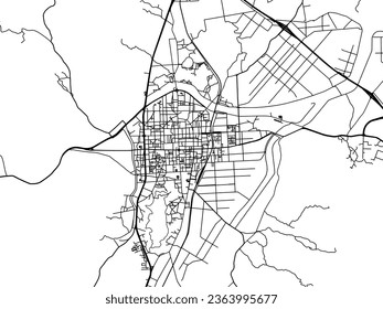 Vector city map of Sangju in the South Korea with black roads isolated on a white background.