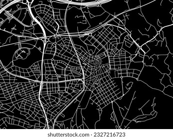 Vector city map of Sant Cugat del Valles in Spain with white roads isolated on a black background.