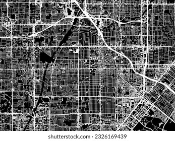 Vector city map of Santa Ana California in the United States of America with white roads isolated on a black background.
