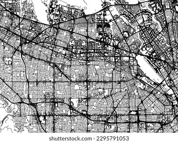 Vector city map of Santa Clara - Sunnyvale California in the United States of America with black roads isolated on a white background.