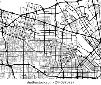 Vector city map of Santa Clara - Sunnyvale California in the United States of America with black roads isolated on a white background.