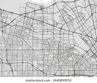 Vector city map of Santa Clara - Sunnyvale California in the United States of America with black roads isolated on a grey background.