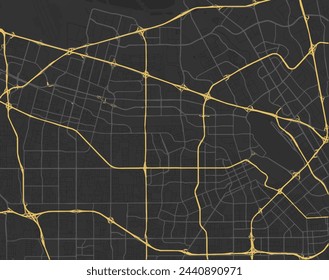 Vector city map of Santa Clara - Sunnyvale California in the United States of America with yellow roads isolated on a brown background.