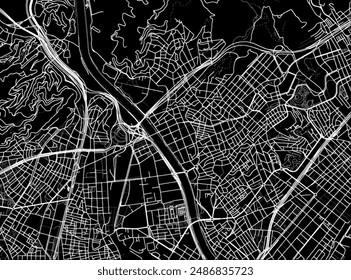 Vector city map of Santa Coloma de Gramenet in Spain with white roads isolated on a black background.