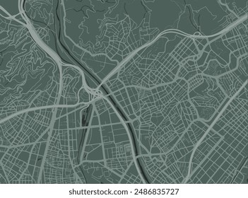 Vector city map of Santa Coloma de Gramenet in Spain with white roads isolated on a green background.