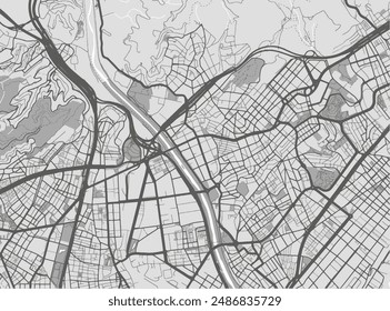 Vector city map of Santa Coloma de Gramenet in Spain with black roads isolated on a grey background.