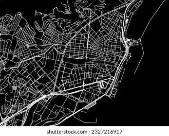 Vector city map of Santa Cruz de Tenerife in Spain with white roads isolated on a black background.