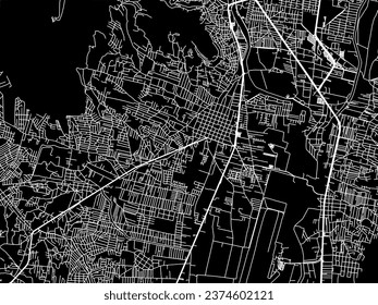 Vector city map of Santa Cruz Xoxocotlan in Mexico with white roads isolated on a black background.