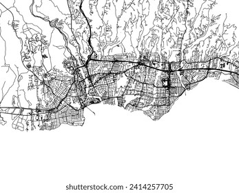 Vector city map of Santa Cruz California in the United States of America with black roads isolated on a white background.