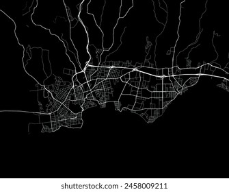 Vector city map of Santa Cruz California in the United States of America with white roads isolated on a black background