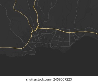 Vector city map of Santa Cruz California in the United States of America with yellow roads isolated on a brown background.