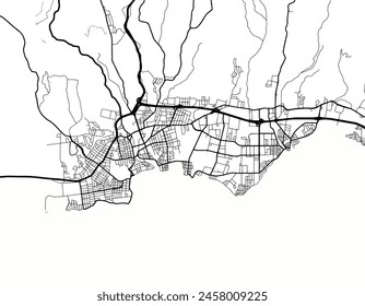 Mapa de Vector de la ciudad de Santa Cruz California en los Estados Unidos de América con carreteras negras aisladas sobre un fondo blanco.