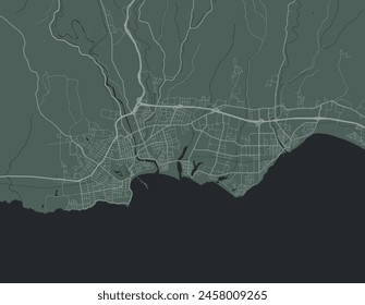 Vector city map of Santa Cruz California in the United States of America with white roads isolated on a green background.