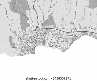 Vector city map of Santa Cruz California in the United States of America with black roads isolated on a grey background.