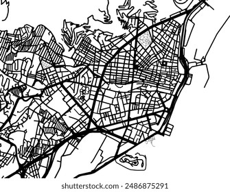 Vector city map of Santa Cruz de Tenerife in Spain with black roads isolated on a white background.