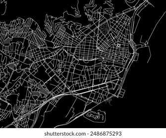 Vector city map of Santa Cruz de Tenerife in Spain with white roads isolated on a black background.