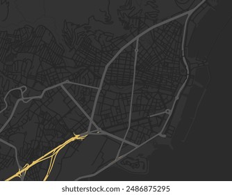 Vector city map of Santa Cruz de Tenerife in Spain with yellow roads isolated on a brown background.