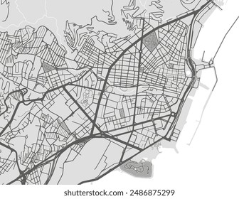 Mapa de la ciudad de Vector de Santa Cruz de Tenerife en España con carreteras negras aisladas sobre un fondo gris.