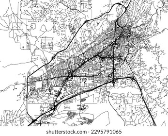 Vector city map of Santa Fe New Mexico in the United States of America with black roads isolated on a white background.