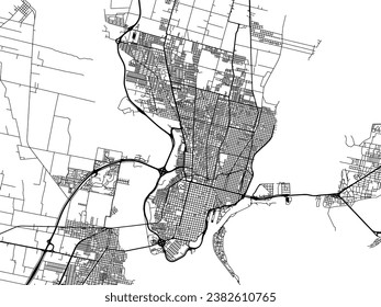 Vector city map of Santa Fe in Argentina with black roads isolated on a white background.
