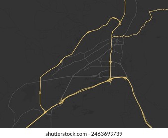 Vector city map of Santa Fe New Mexico in the United States of America with yellow roads isolated on a brown background.