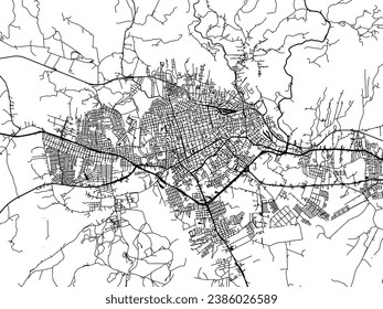 Vector city map of Santa Maria in Brazil with black roads isolated on a white background. svg