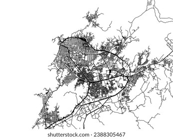 Mapa vectorial de la ciudad de Santa Marta en Colombia con carreteras negras aisladas en un fondo blanco.