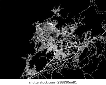 Vector city map of Santa Marta in Colombia with white roads isolated on a black background.