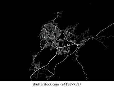 Vector city map of Santa Marta in Colombia with white roads isolated on a black background.