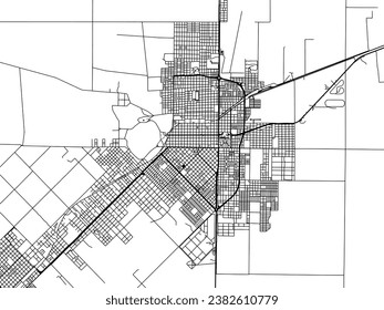 Vector city map of Santa Rosa in Argentina with black roads isolated on a white background.