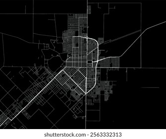 Vector city map of Santa Rosa in Argentina with white roads isolated on a black background.