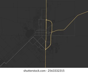 Vector city map of Santa Rosa in Argentina with yellow roads isolated on a brown background.