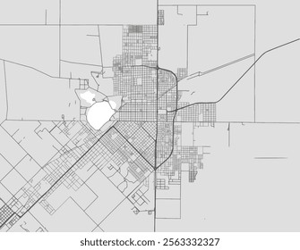 Vector city map of Santa Rosa in Argentina with black roads isolated on a grey background.