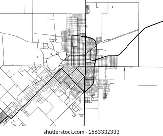 Vector city map of Santa Rosa in Argentina with black roads isolated on a white background.