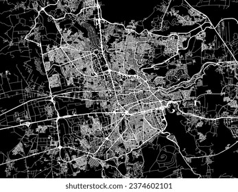 Stadtplan von Santiago de Queretaro in Mexiko mit weißen Straßen einzeln auf schwarzem Hintergrund.