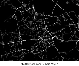 Stadtplan von Santiago de Queretaro in Mexiko mit weißen Vektorgrafiken auf einem schwarzen Hintergrund.