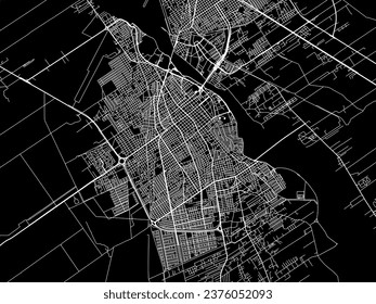 Vector city map of Santiago del Estero in Argentina with white roads isolated on a black background.