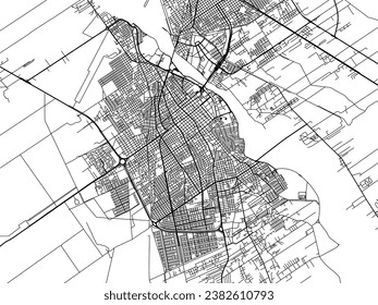 Vector city map of Santiago del Estero in Argentina with black roads isolated on a white background.