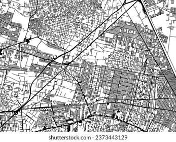 Vector city map of Santiago Teyahualco in Mexico with black roads isolated on a white background.