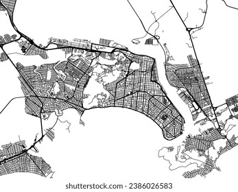 Vector city map of Santos in Brazil with black roads isolated on a white background.