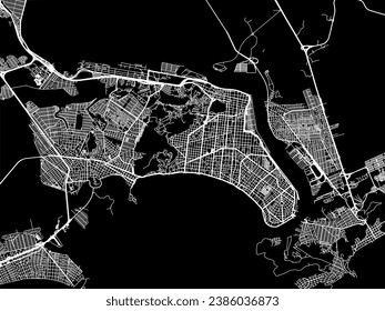 Vector city map of Santos in Brazil with white roads isolated on a black background.