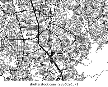 Vector city map of Sao Bernardo do Campo in Brazil with black roads isolated on a white background.